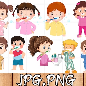 Niños cepillándose los dientes cliparts\ Acuarela Clipart\ niños cepillándose los dientes png
