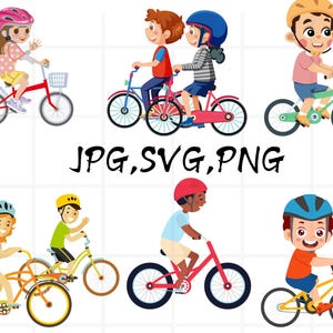 Paquete de imágenes prediseñadas de niños en bicicleta, pegatinas de ciclismo png, diseño para niños, bicicleta para niños, adorables bicicletas para niños, clipart