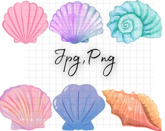 Seashells Watercolor Clipart Bundle\ Nautical Coastal Shell Images\ Beach Shell Graphics\ Instant Digital Download\ Commercial Use
