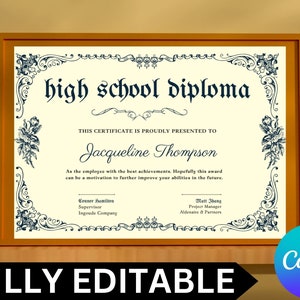 Plantilla editable de diploma de secundaria minimalista\ Diploma de educación en el hogar imprimible\ Diploma de graduación\ Diploma de GED personalizado\ Plantilla de Canva