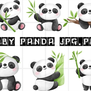 Panda\ Animales pequeños acuarela clipart\ acuarela\ oso panda cachorro\ bambú\ flores\ baby shower\ niños, bebé\ lindo\ arte infantil\ niños