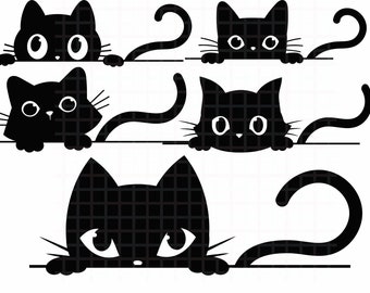 Peeking Cat SVG Bundle\ Cat Silhouette\ PNG\ Vector\ Commercial Use\ Transparent Background \svg files\ svg bundle\for cricut\ black cat svg
