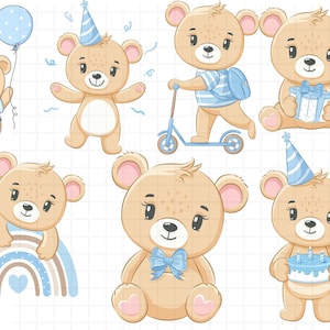 Art pour chambre de bébé ours \ bébé ours à imprimer \ lot PNG aquarelle ours \ clipart ours en peluche \ clipart baby shower ours en peluche \ art ours en peluche