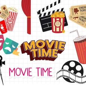 ClipArt digitali per la serata cinema per scrapbooking, creazione di cartoline, toppers per cupcake, lavori con la carta