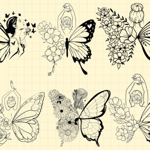 Bloemen vrouw SVG\ meisje vlinder fee svg\ vlinder bloem svg\ bloemen vlinder svg\ vrouw bloem vlinder vleugels svg