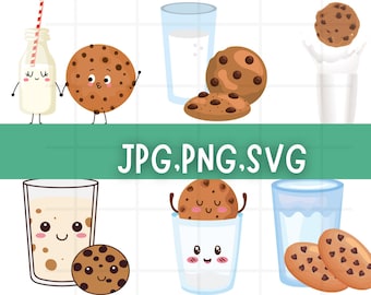 Milk and Cookies SVG PNG DXF Cut Files, Milk Glass, Chocolate Chip