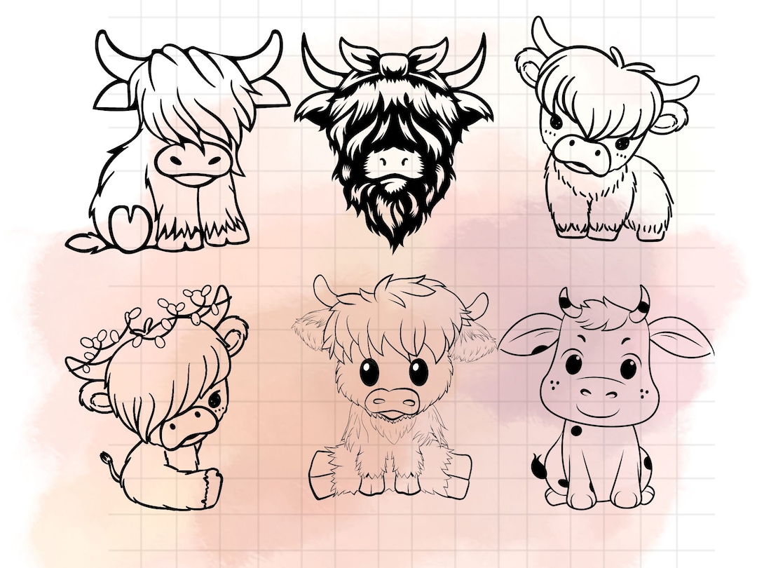 Cute Highland Cow Bundle Svg\ Highland Cow Design\ Cow Svg\ Baby Cute ...