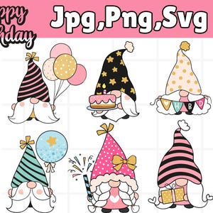 Gnomi di compleanno svg\buon compleanno svg\festa di compleanno svg file di taglio per cricut\sagome di gnomi delle feste\biglietto di compleanno png\eps\clipart