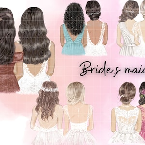 Bride & Bridesmaids Clipart\ Unique Wedding Clipart\ Maid of honor PNG\ Bride Bridesmaids Procreate Files