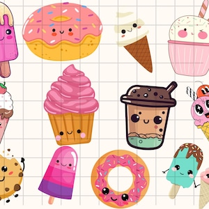 Kawaii sweets clipart\ Cute sweet candy clipart\ Food Cake\ Donut\ Cupcake Gumball machine Macaron\ Candies Cookie Ice cream\Muffin Dessert