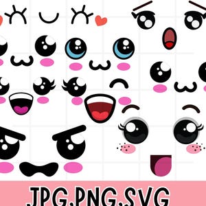 Kawaii Faces SVG Bundle\ Cute Face Clipart\ Cartoon Emoji Face svg Faces Digital\ Anime Faces\ Sticker Art\ Download PNG