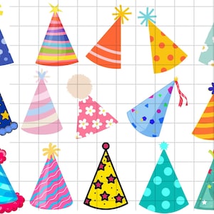 Verjaardagshoedjes SVG\ Verjaardagsfeestje hoeden clipart\ Kinderverjaardagshoeden PNG\ Digitale download