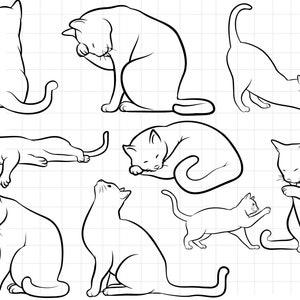Cute Cat\ Elegant Cat Line Art\ Direct Downloads in Black & White SVG\ PNG\ jpg\ Digital Download