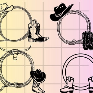 Cadre de cowboy svg\ bottes de cowboy et chapeau svg\ png\ jpg\ chapeau de cowboy Rodeo Lasso svg\ country western svg\ cow-girl svg\ téléchargement immédiat