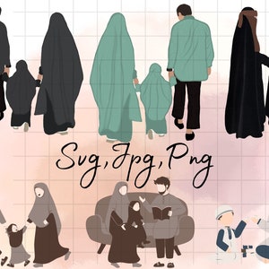 Muslim family clip art bundle\ Women\ men\ girls\ boys\ Hajj & Umrah Faceless Portrait\ Personalized Gift\ gft