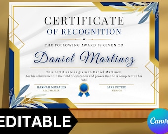 Editable Certificate of Recognition Template\ Editable Printable Certificate Template\ Achievement Award