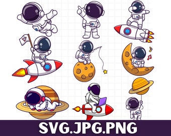 Astronaut Svg Png Bundle\ Astronaut clipart\ Astronaut kid svg\ Astronaut with rocket svg\ Universe Svg\ Spaceman svg