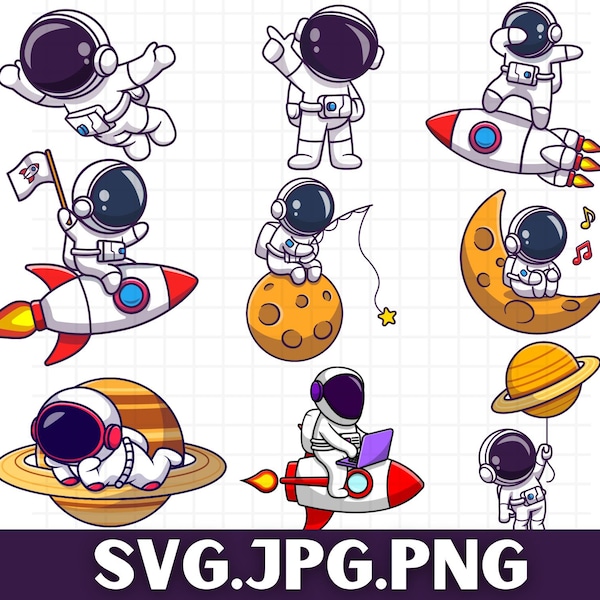 Astronaut Svg Png Bundle\ Astronaut clipart\ Astronaut kid svg\ Astronaut with rocket svg\ Universe Svg\ Spaceman svg