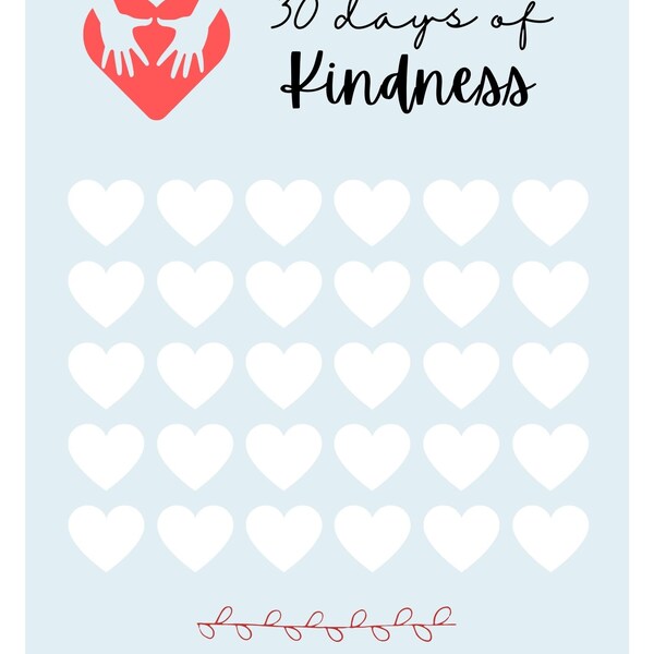 30 days of Kindness, 30 days of Kindness tracker, 30 days of Kindness checklist, 30 days of Kindness challenge