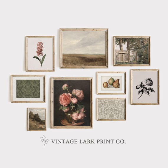 French Country Wall Decor Art Set, Vintage Floral Moody Pink Peonies, Kitchen Antique Cottage Core Still Life Oil Painting, DIGITAL DOWNLOAD