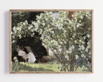 Vintage Rose Garden Print | Victorian Painting | Antique Garden Oil Painting | Still Life Painting | Vintage Floral Print | Flower Painting
