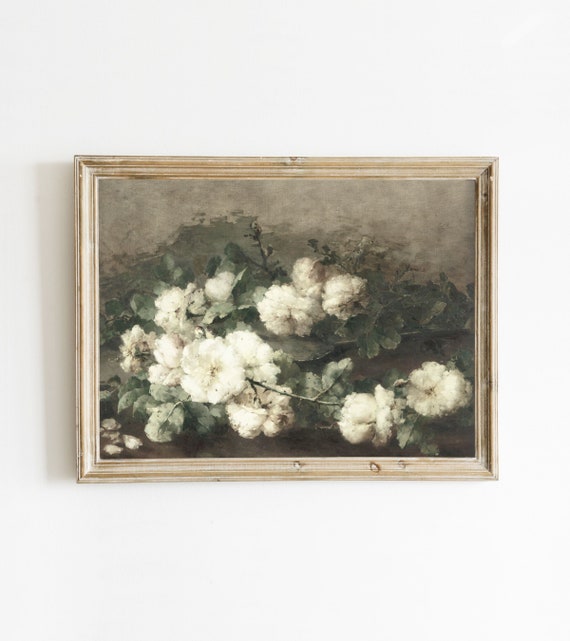 Floral Still Life Painting | French Antique Oil Painting | Parisian Wall Art Victorian Painting | Cottage Core Decor Vintage Botanical Print