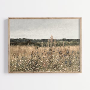 French Country Wildflower Meadow Landscape Oil Painting, French Antique Wildflowers Print, Farmhouse Painting, French Country Wall Art