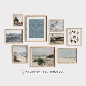 Vintage Beach Wall Art, Blue Coastal Art Prints, Set of 9 Prints, Nautical Wall Art, Summer Gallery Wall, Antique landscapes, Digital Art