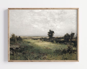 Vintage Landscape Painting | Countryside Landscape Print | Rustic Country Print | Moody Wall Art | Living Room Painting | Printable Wall Art
