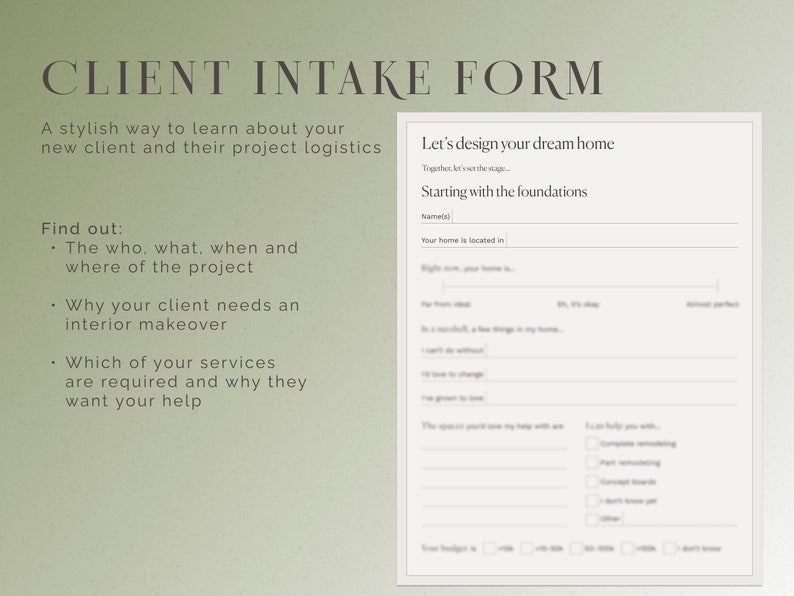 New Client Intake Form for Interior Designers Client Welcome - Etsy