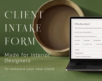 Formulário de admissão de novos clientes para designers de interiores | Questionário de boas-vindas e integração do cliente | Modelo Canva | PDF | Download digital