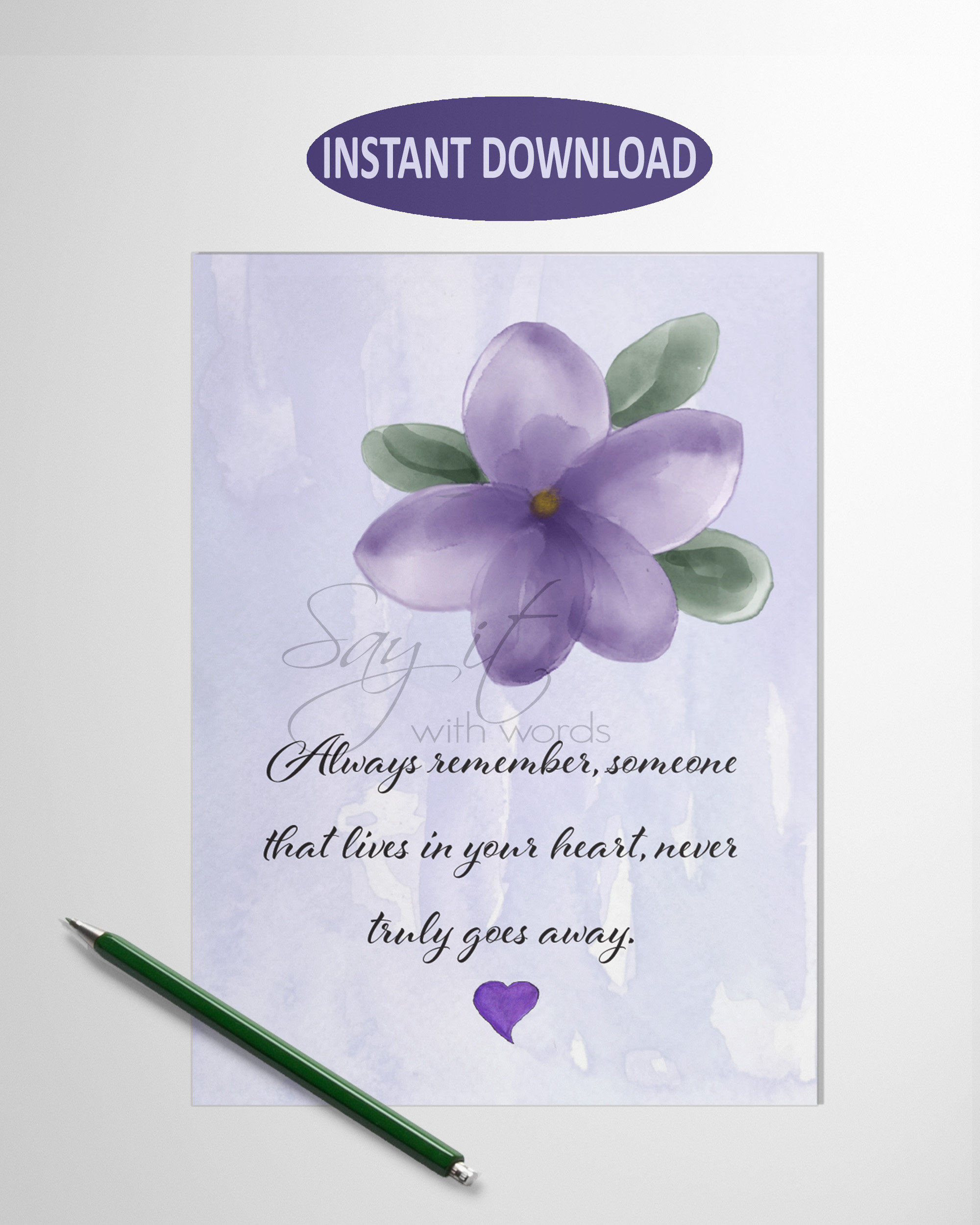 Sympathy Card, Printable Memorial Card, Digital Download,