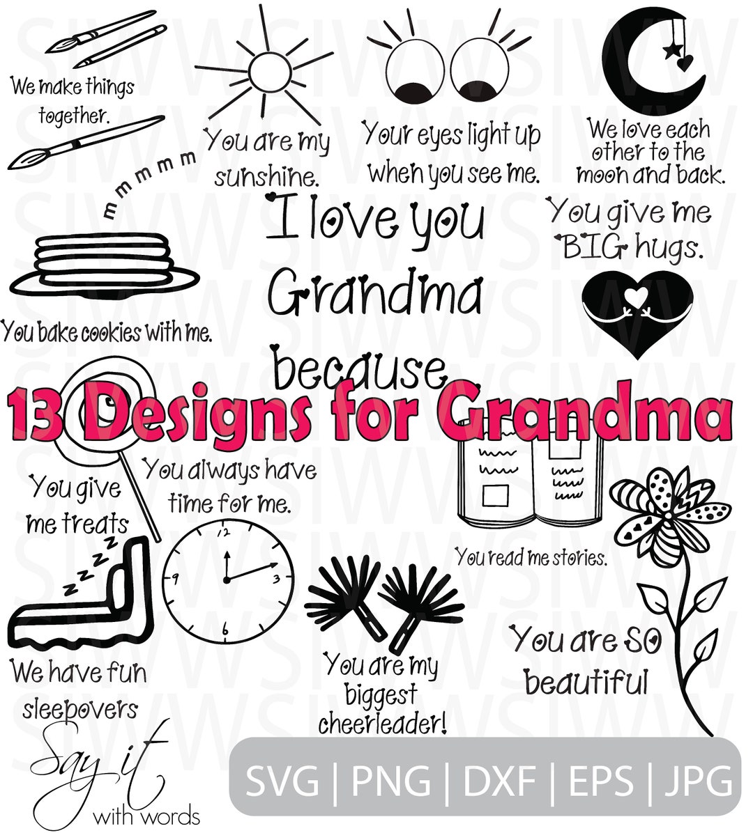 Digital Design Bundle for Grandma, Svg, Dxf, Jpg, Png, Eps File, I Love ...