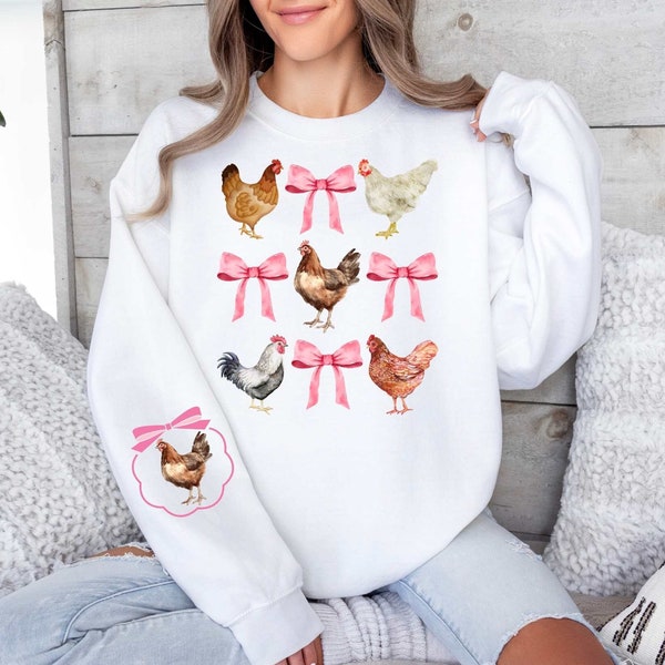 Coquette Chicken PNG 3x3 pink bows retro animal lover farm cottagecore girly girl tshirt sublimation gift  trendy aesthetic watercolor