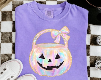 Kokette Kürbis Eimer PNG Irisierende Glitzer Süßes oder Saures Halloween Png niedliches Rosa Halloween Kinder Mädchen Preppy Gruseliges Zimmer Dekor