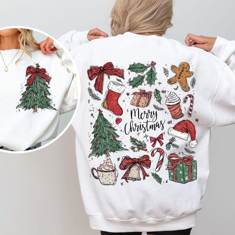 Retro Christmas PNG Doodle Collage Christmas Tree Hot Chocolate Coquette Preppy Bow Santa Distressed grunge candy cane Gingerbread Country image 2
