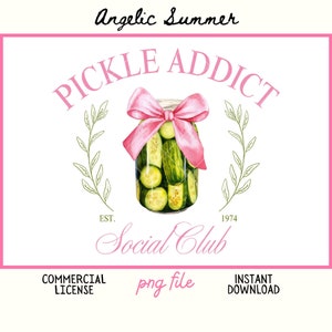 Coquette Pickle Addict Social Club PNG retrò vintage acquerello fiocco rosa nastro sottaceto barattolo di vetro estetica morbida ragazza PNG 300 DPI
