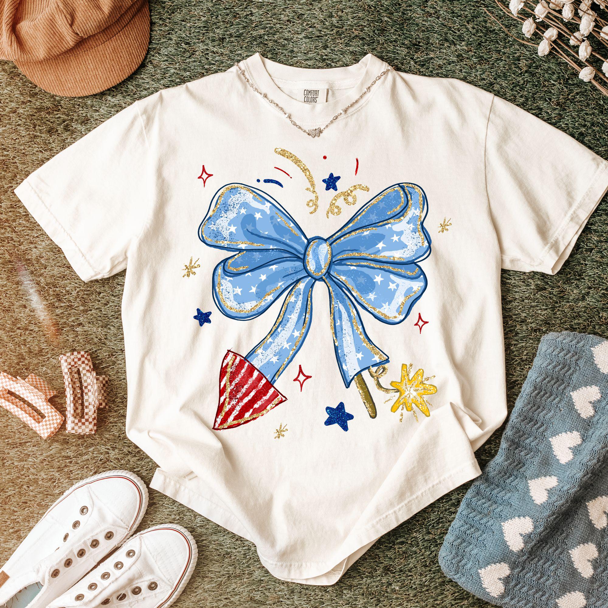 Fireworks Bow 4th July PNG Coquette Hand Drawn Doodle Retro Gold ...