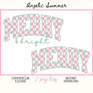 Varsity Merry Christmas PNG Pink Checkered Christmas PNG Green Vintage Holidays Ornament Trendy design Retro Christmas File Girly Xmas