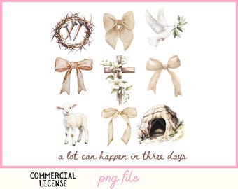 A lot can happen in three days PNG Christian Easter PNG Coquette neutral beige bows Coss Lamb retro Hand drawn Girly Trendy sublimation