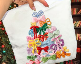 Faux Yarn Coquette Christmas Tree PNG Bows collage Tree PNG Preppy ì Hand Drawn Doodle Whimsical Retro Xmas Girly kids Trendy 2025 Ornament