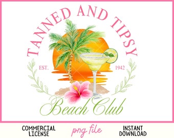 Tanned and Tipsy PNG distressed funny summer vibes vacation margarita tequila sunset beach hibiscus girls trip trendy sublimation design