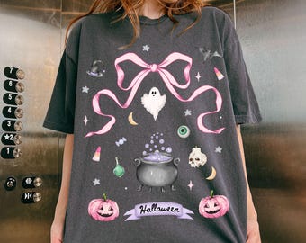 Coquette Halloween Shirt Sublimation Design PNG Retro Vintage Horror Night Trendy Preppy Girly Kids Bow Witch Ghost PNG Cute Spooky Season