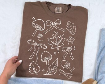 Cottagecore Fall PNG Coquette Cozy Season Doodle Collage Whimsical PNG Leaves Mushroom Hand Drawn Retro Preppy Trendy Sublimation Wall Art