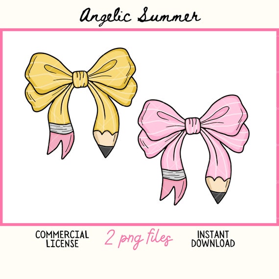 Pencil Bow PNG Bundle Coquette Teacher Png Doodle Back to school pencil Png Cute Preppy teacher Png design for sublimation Kids girly Png