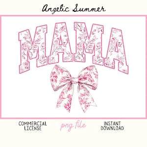 Mama Chinoiserie PNG Varsity Kokette Bogen PNG Pinke Blumen Toile de Jouy Vintage Png Mama Geschenk Sublimation Trendy Design Retro Datei Girly Bild 1