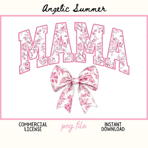 Mama Chinoiserie PNG Varsity Coquette Bow PNG Pink floral Toile de Jouy Vintage Png mom gift Sublimation Trendy design Retro File Girly