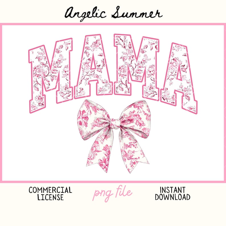 Mama Chinoiserie PNG Varsity Kokette Bogen PNG Pinke Blumen Toile de Jouy Vintage Png Mama Geschenk Sublimation Trendy Design Retro Datei Girly Bild 1
