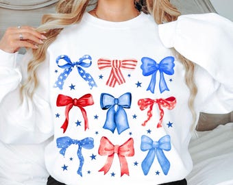 Kokette 4. Juli PNG 3x3 blau rot Bögen Sterne girly Kind weiches Mädchen adretter patriotischer Unabhängigkeitstag modische Sublimation