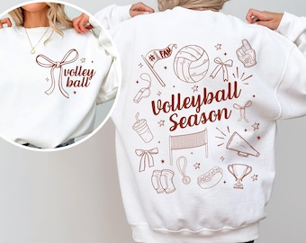 Volleyball Doodle PNG Coquette Preppy Whimsical Shabby Chic Bows PNG Retro Game Day Girly Volley Ball Mama PNG Sport Trendy 2025